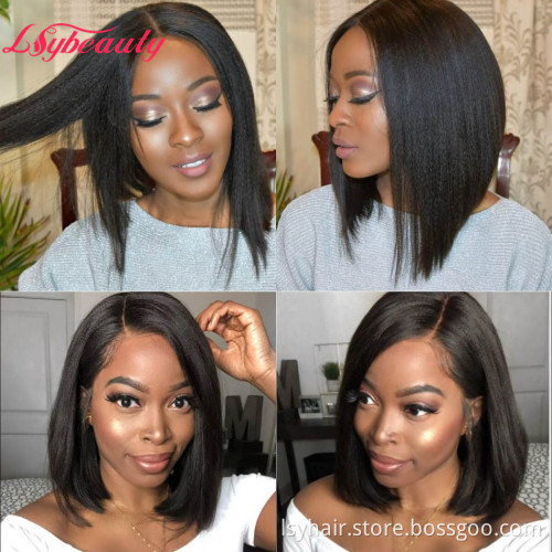 Lsy 4x4 Bob Kinky Straight Lace Closure Human Hair Wig Unit Lace Front Wig 100% Human Hair Lace Wigs Sales For Black Women